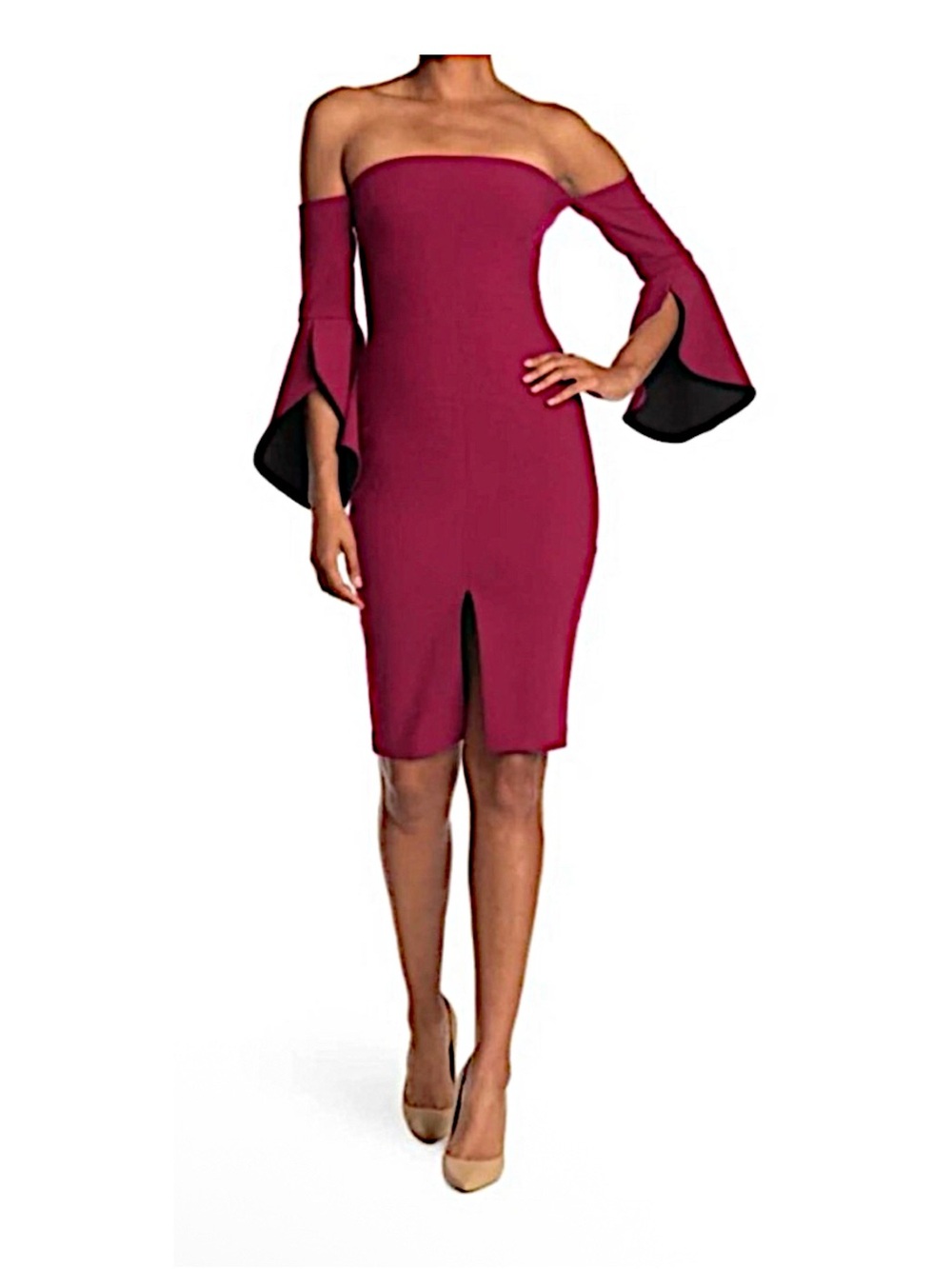LIKELY Ramona Off-Shoulder Bell Sleeve Midi Dress in Wine ❤️❤️